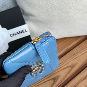 cc 19 zipped coin purse 11cm blue lambskin gold hardware