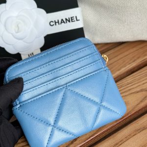 cc 19 zipped coin purse 11cm blue lambskin gold hardware