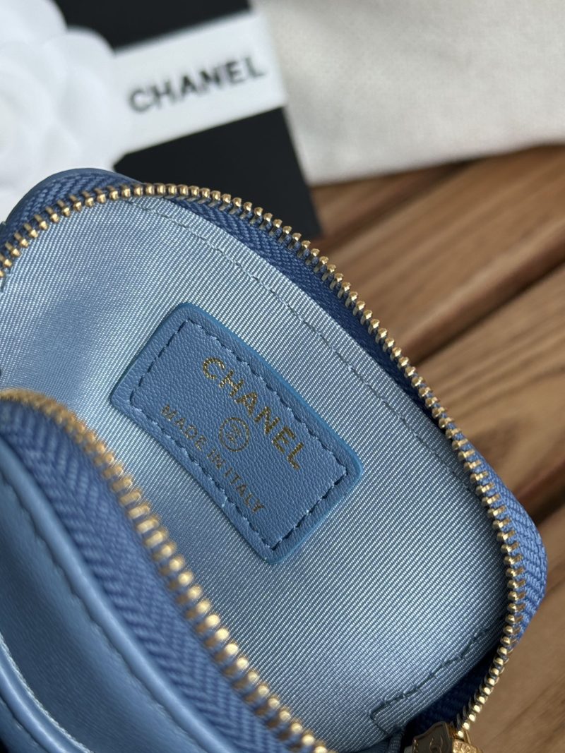 cc 19 zipped coin purse 11cm blue lambskin gold hardware