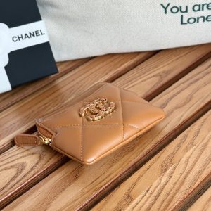 cc 19 zipped coin purse 11cm brown lambskin gold hardware