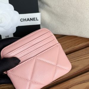 cc 19 zipped coin purse 11cm pink lambskin gold hardware