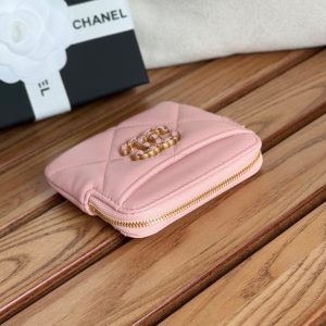 cc 19 zipped coin purse 11cm pink lambskin gold hardware