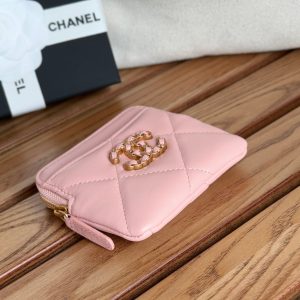 cc 19 zipped coin purse 11cm pink lambskin gold hardware