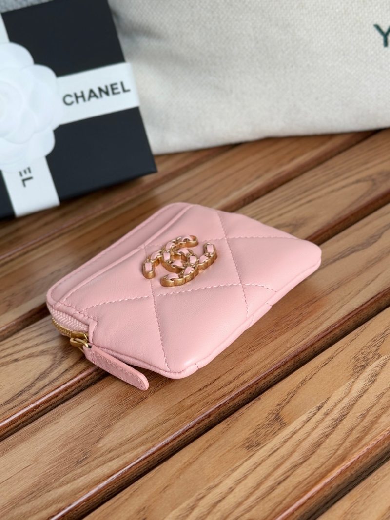 cc 19 zipped coin purse 11cm pink lambskin gold hardware