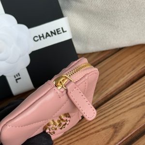 cc 19 zipped coin purse 11cm pink lambskin gold hardware