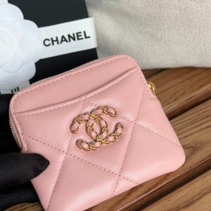 cc 19 zipped coin purse 11cm pink lambskin gold hardware