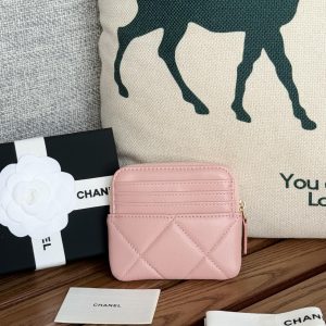 cc 19 zipped coin purse 11cm pink lambskin gold hardware