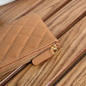 cc zipped wallet 20cm brown quilted caviar gold hardware
