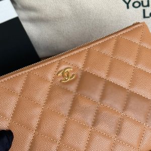 cc zipped wallet 20cm brown quilted caviar gold hardware