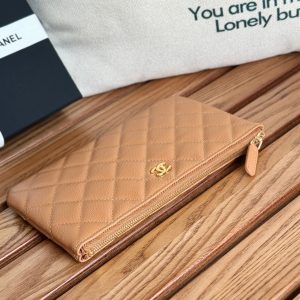 cc zipped wallet 20cm brown quilted caviar gold hardware