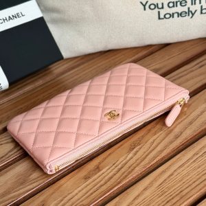 cc zipped wallet 20cm pink quilted caviar gold hardware
