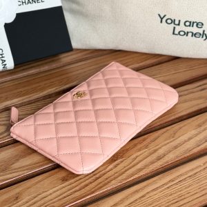 cc zipped wallet 20cm pink quilted caviar gold hardware