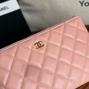 cc zipped wallet 20cm pink quilted caviar gold hardware
