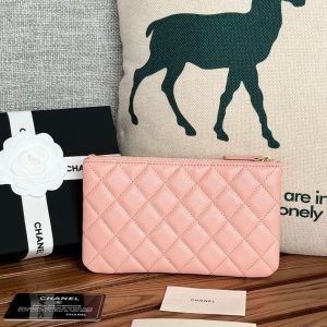 cc zipped wallet 20cm pink quilted caviar gold hardware