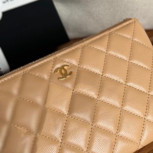 cc zipped wallet 20cm dark beige quilted caviar gold hardware