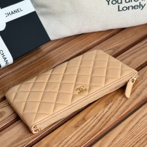 cc zipped wallet 20cm dark beige quilted caviar gold hardware
