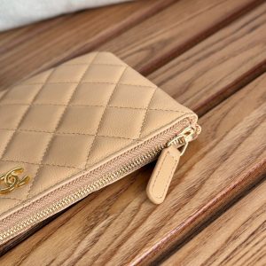 cc zipped wallet 20cm dark beige quilted caviar gold hardware