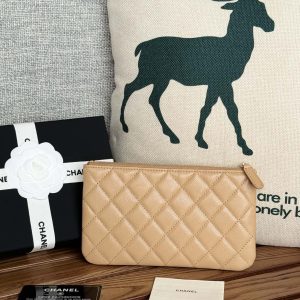 cc zipped wallet 20cm dark beige quilted caviar gold hardware