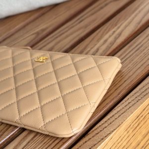 cc zipped wallet 20cm dark beige quilted caviar gold hardware