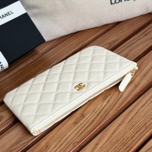 cc zipped wallet 20cm white quilted caviar gold hardware