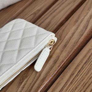 cc zipped wallet 20cm white quilted caviar gold hardware