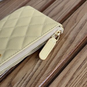 cc zipped wallet 20cm light yellow quilted caviar gold hardware