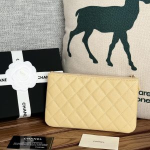 cc zipped wallet 20cm light yellow quilted caviar gold hardware