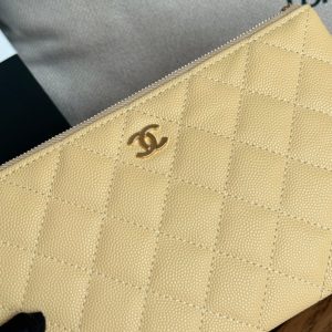cc zipped wallet 20cm light yellow quilted caviar gold hardware