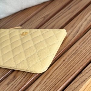 cc zipped wallet 20cm light yellow quilted caviar gold hardware