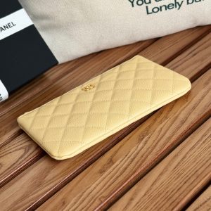 cc zipped wallet 20cm light yellow quilted caviar gold hardware