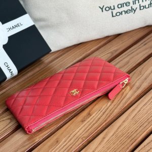 cc zipped wallet 20cm red quilted caviar gold hardware