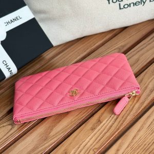 cc zipped wallet 20cm dark pink quilted caviar gold hardware