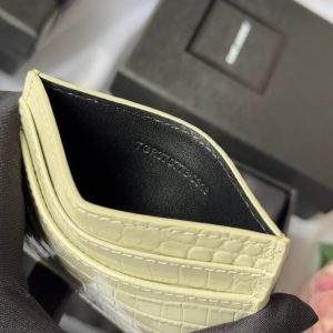 YSL Card Holder 10cm Wallet Cream Gold Crocodile Leather 240565