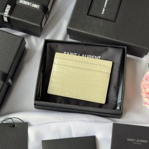 YSL Card Holder 10cm Wallet Cream Gold Crocodile Leather 240565