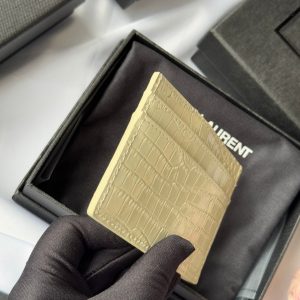 YSL Card Holder 10cm Wallet Cream Gold Crocodile Leather 240565