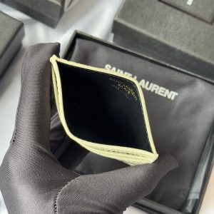 YSL Card Holder 10cm Wallet Cream Gold Crocodile Leather 240565