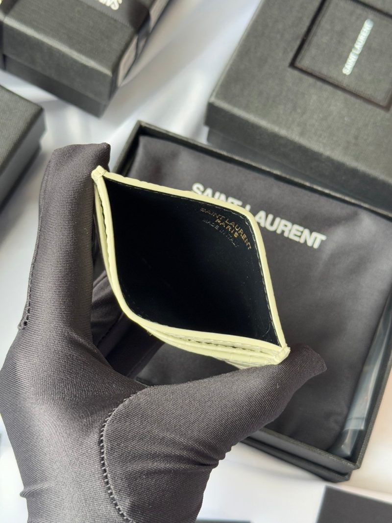 YSL Card Holder 10cm Wallet Cream Gold Crocodile Leather 240565