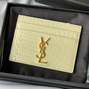 YSL Card Holder 10cm Wallet Cream Gold Crocodile Leather 240565
