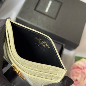 YSL Card Holder 10cm Wallet Cream Gold Crocodile Leather 240565