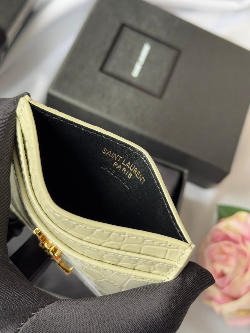 YSL Card Holder 10cm Wallet Cream Gold Crocodile Leather 240565