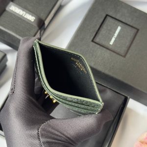 YSL Card Holder 10cm Wallet Dark Green Gold Crocodile Leather 240561