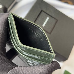 YSL Card Holder 10cm Wallet Dark Green Gold Crocodile Leather 240561