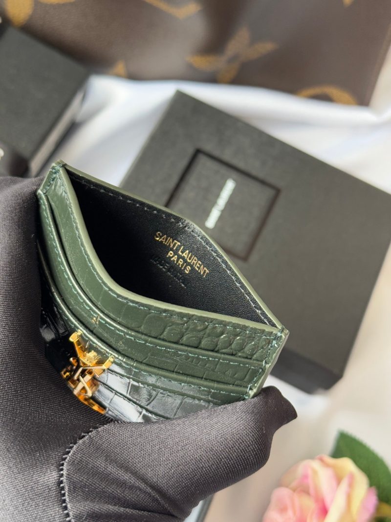 YSL Card Holder 10cm Wallet Dark Green Gold Crocodile Leather 240561