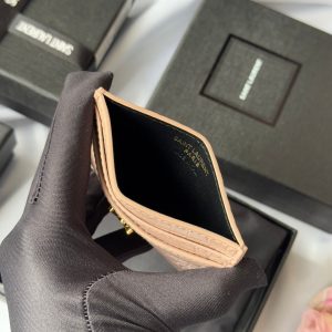 YSL Card Holder 10cm Wallet Pink Gold Crocodile Leather 240557