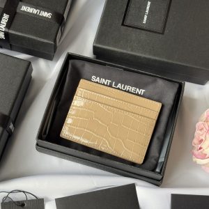 YSL Card Holder 10cm Wallet Beige Gold Crocodile Leather 240555