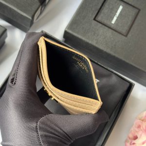 YSL Card Holder 10cm Wallet Beige Gold Crocodile Leather 240555