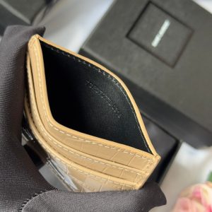 YSL Card Holder 10cm Wallet Beige Gold Crocodile Leather 240555