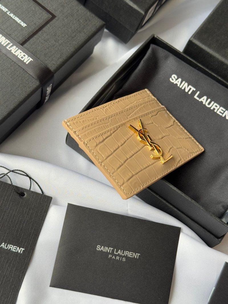 YSL Card Holder 10cm Wallet Beige Gold Crocodile Leather 240555
