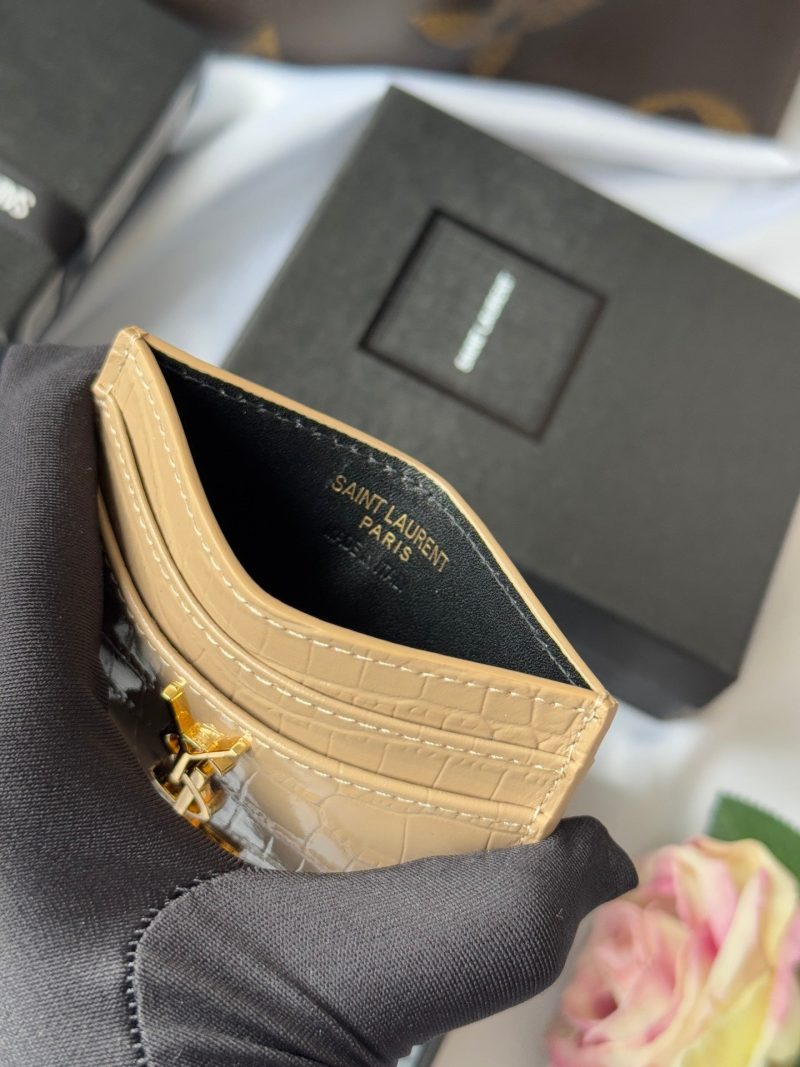 YSL Card Holder 10cm Wallet Beige Gold Crocodile Leather 240555