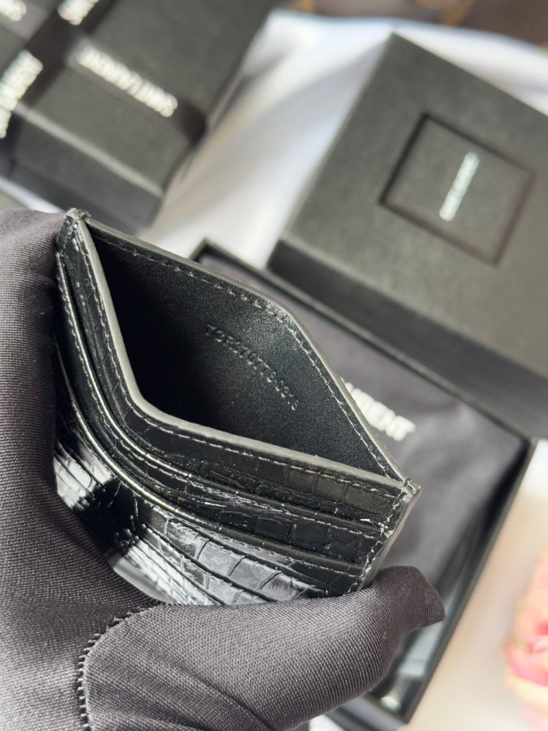 YSL Card Holder 10cm Wallet Black Silver Crocodile Leather 240554